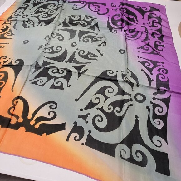 Colorful Square Silk Scarf Handpainted Batik Fuji Silk Scarf - NEW - Picture 4 of 10